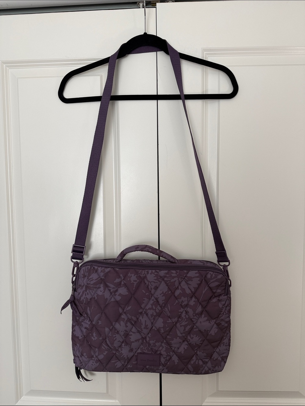 Vera Bradley Quilted Ultralight Laptop Crossbody Plum Floral Tonal Chrysanthemum